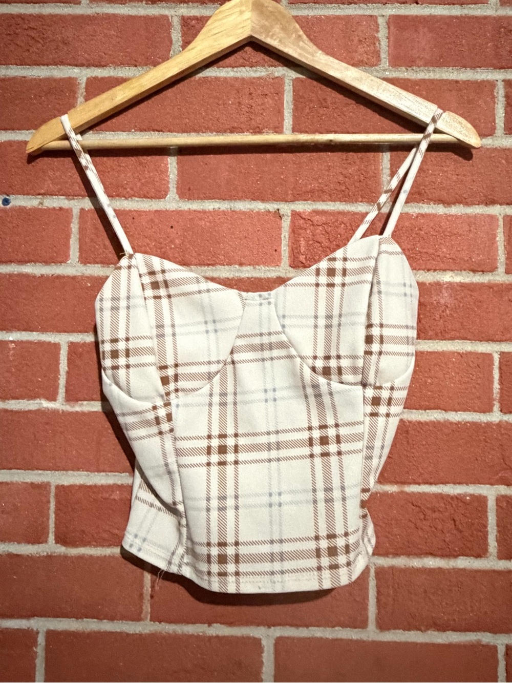 Timing Cream and Brown Plaid Bustier Cami